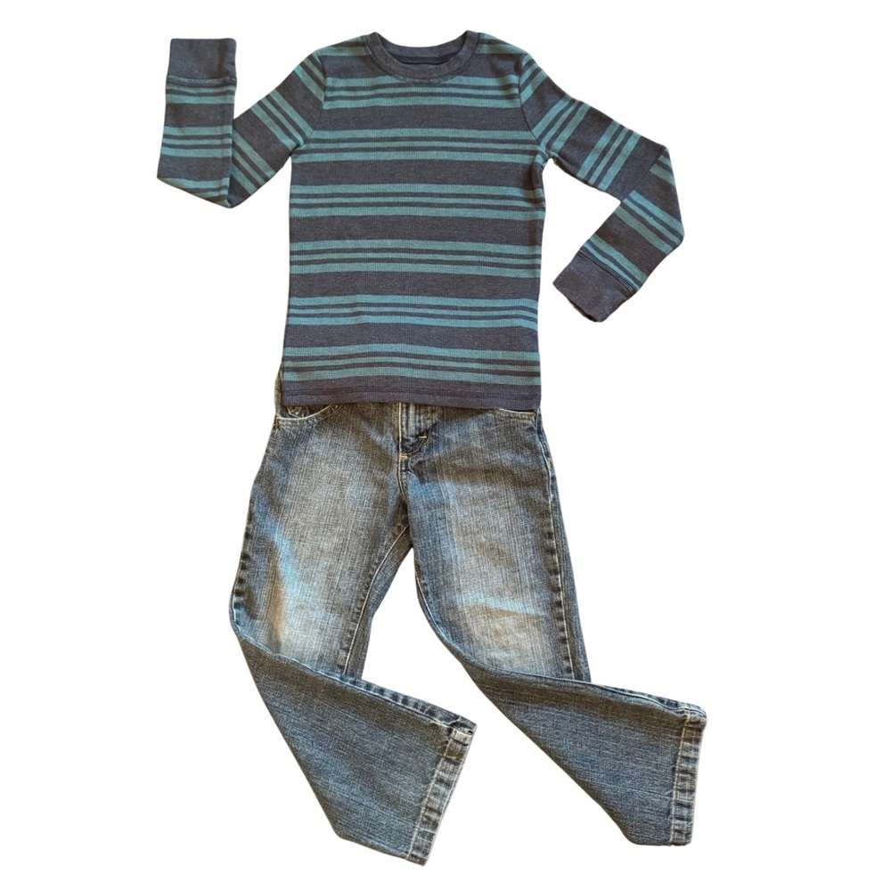 Wrangler‎ Blue and Gray Striped Long Sleeve Tee Set
